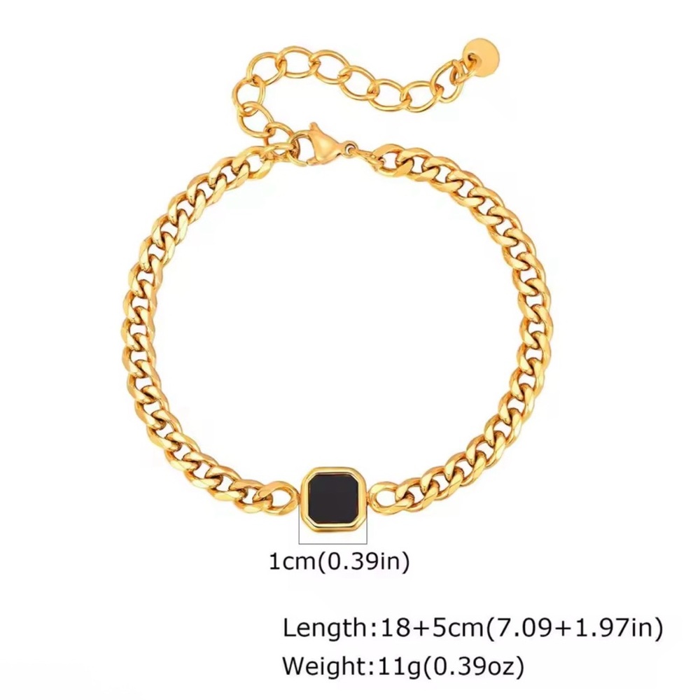 Men’s Gold Chain Bracelet with Black square stone Black onyx - Picture 4 of 7